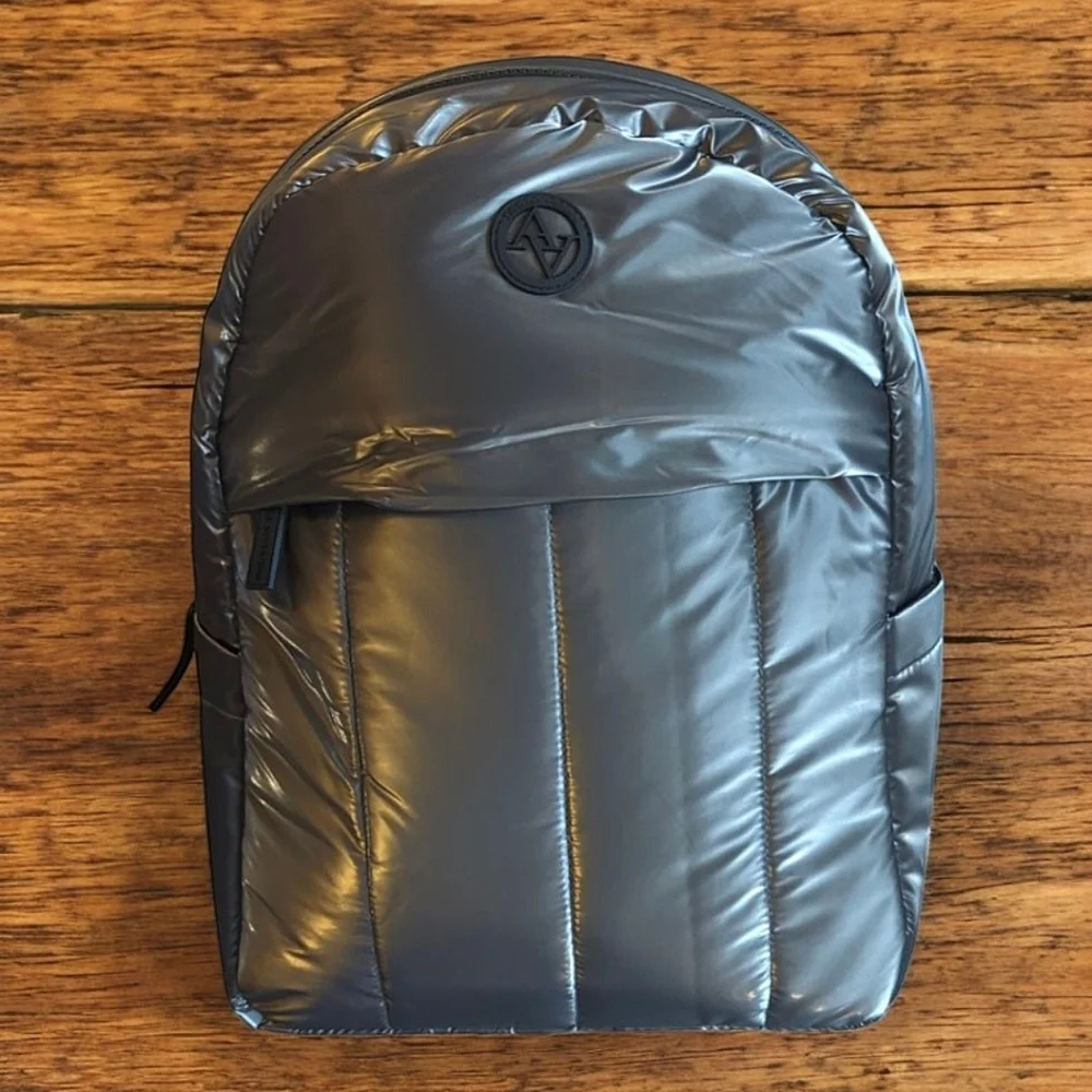 Adrianne Vittadini Lightweight Puffer Backpack Unisex Iridescent Pewter NWT